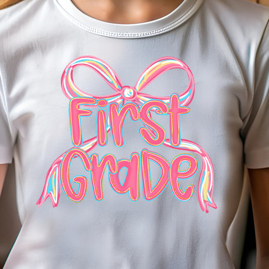 1st Grade Bow (youth)- 9" wide DTF Transfer