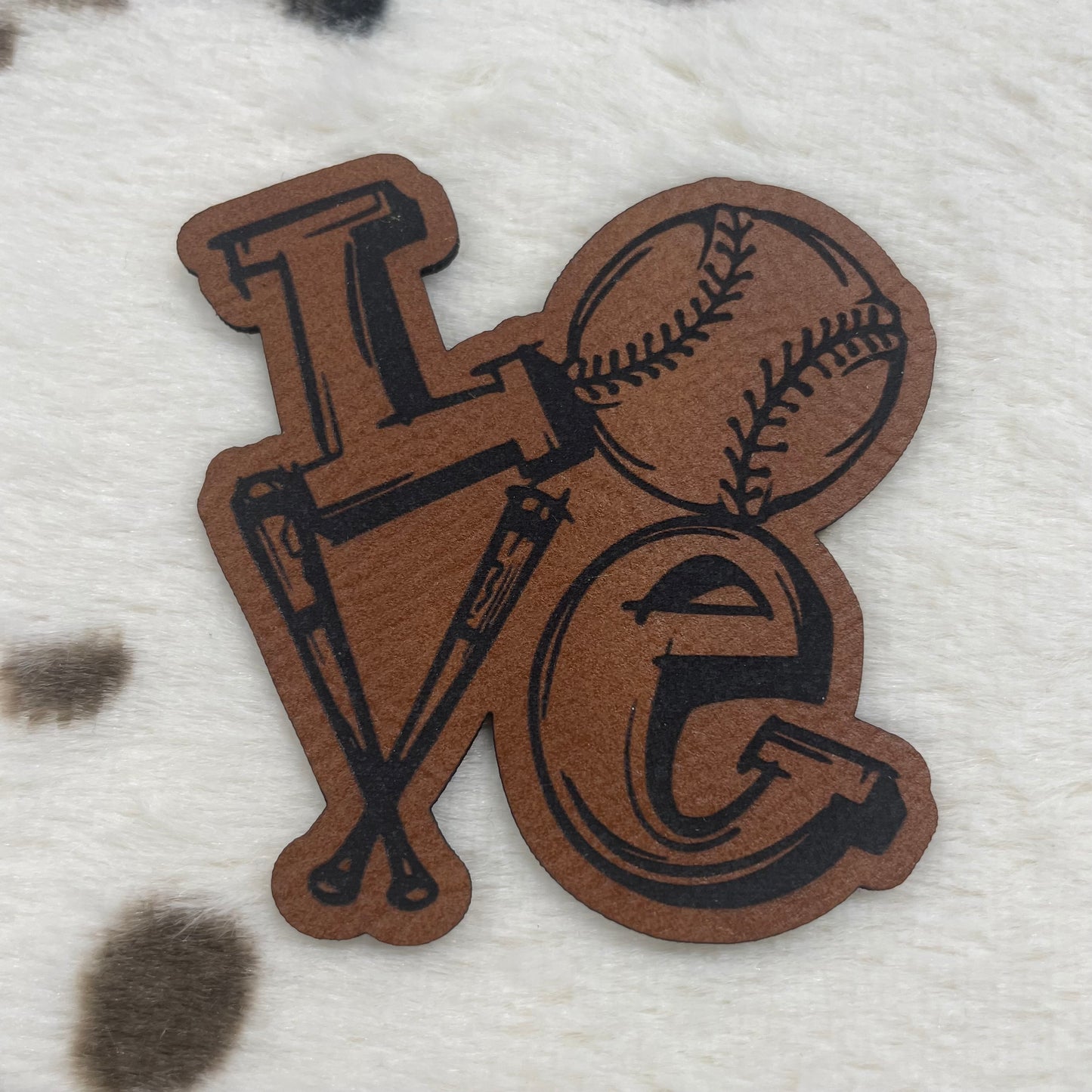 Love Baseball/Softball- 2.5" wide x 2.75" tall Leatherette Patch