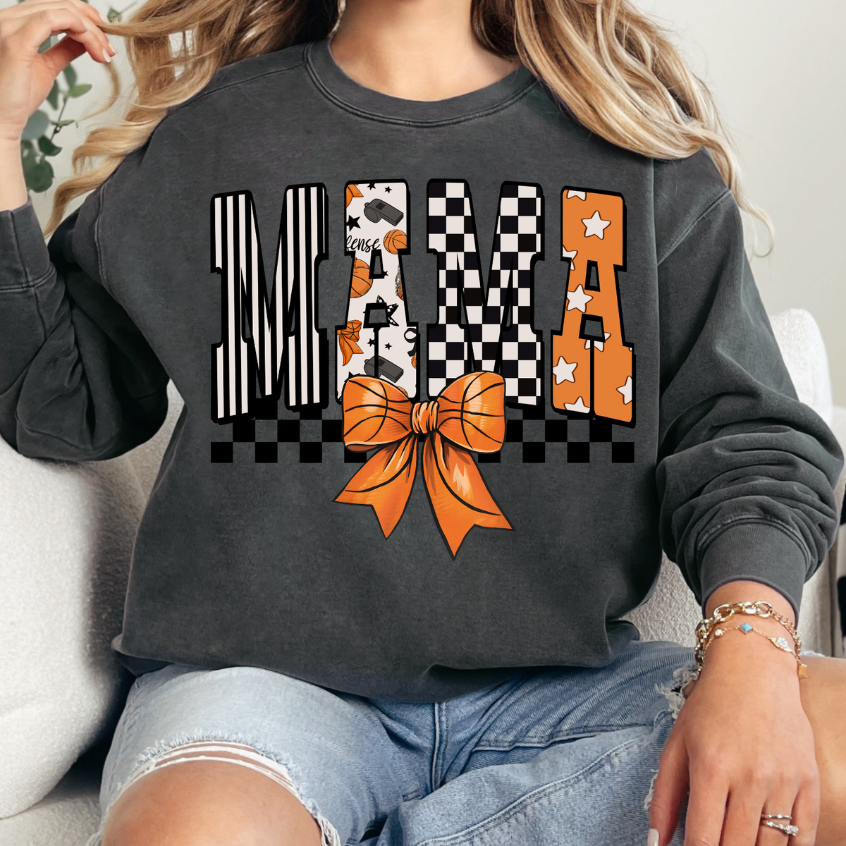 Mama Basketball Bow - Full Color DTF Transfer - 0948