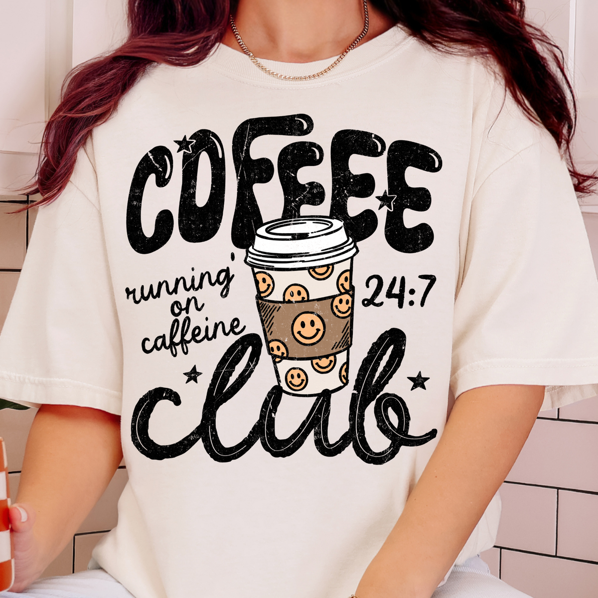 Coffee Club, Running on Caffeine 24:7  - Full Color DTF Transfer - 0887