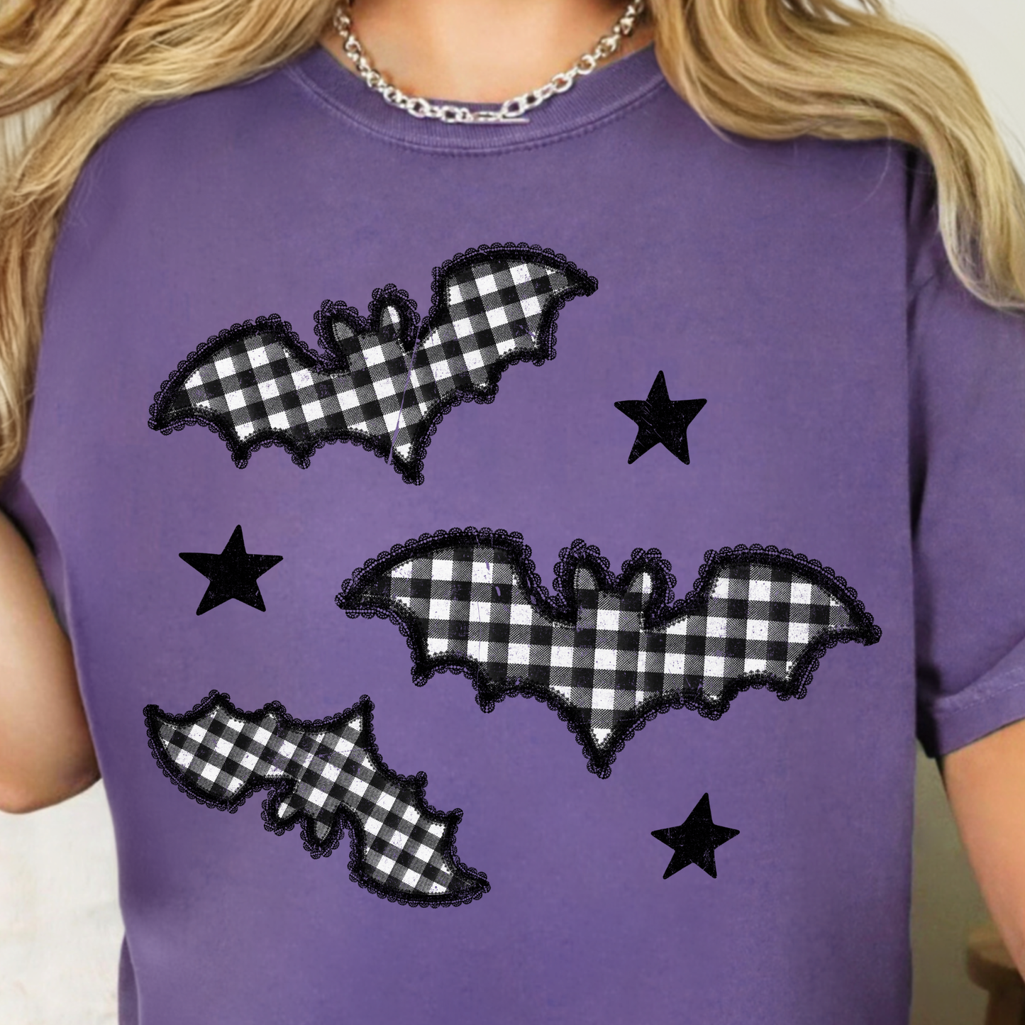 Gingham Bats - Full Color DTF Transfer - 0799
