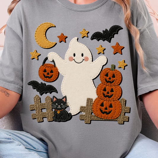 Embroidered Halloween Ghost - Full Color DTF Transfer - 0800