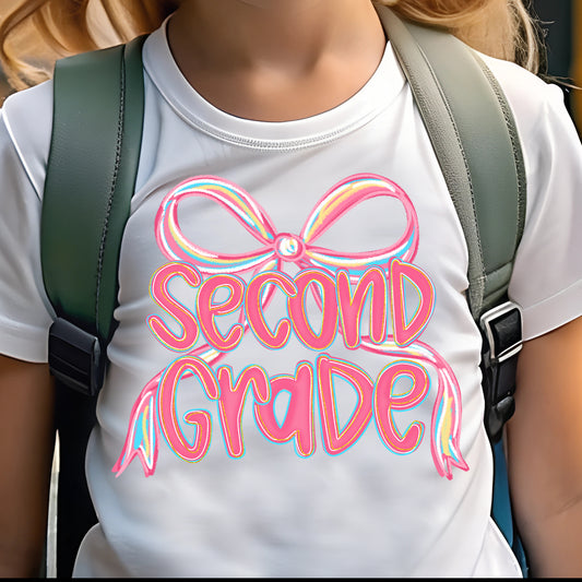 Second Grade Bow (youth)- 9" wide DTF Transfer