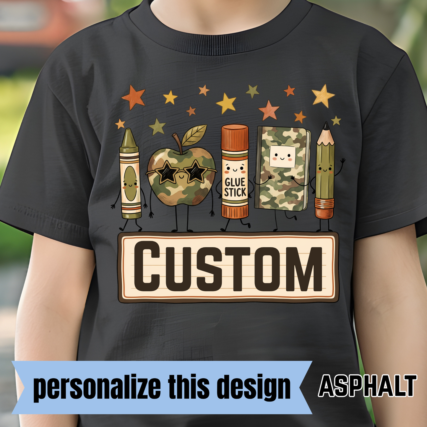 Camo School Supplies - Personalized DTF Transfer - CA002