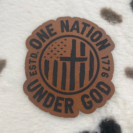 One Nation Under God- 2.5" wide x 2.25" tall Leatherette Patch