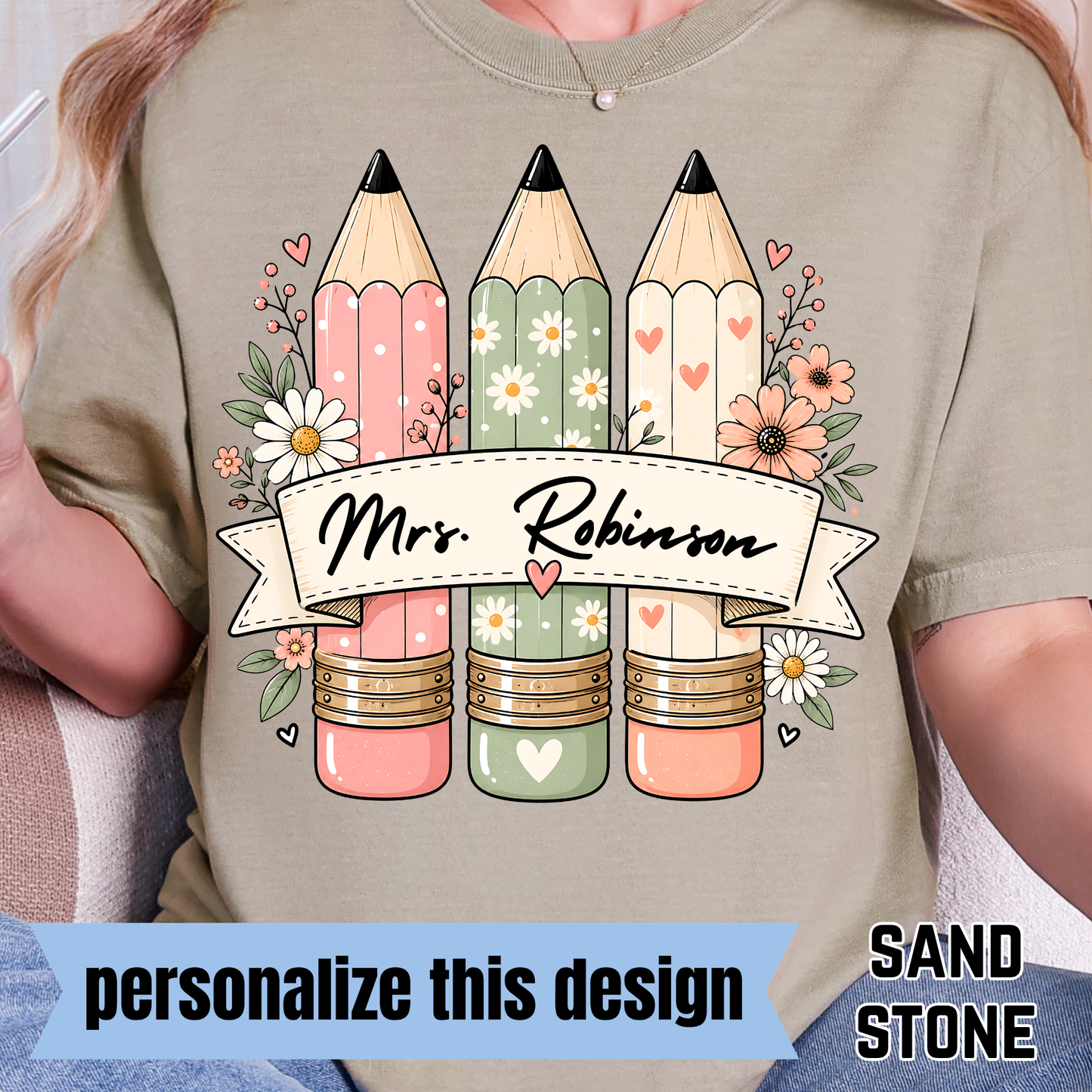 Floral Pencils - Personalized DTF Transfer - CA001