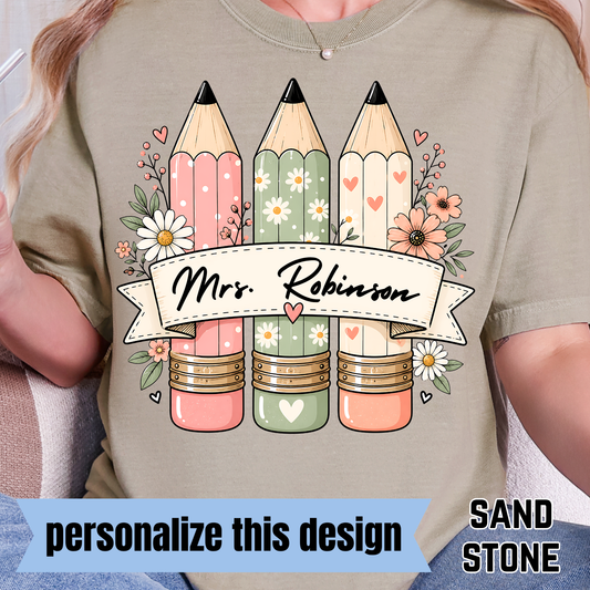 Floral Pencils - Personalized DTF Transfer - CA001