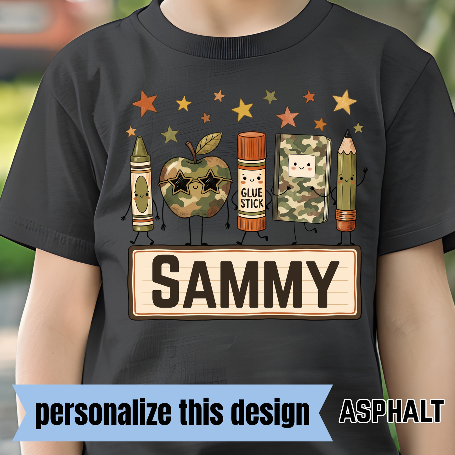 Camo School Supplies - Personalized DTF Transfer - CA002