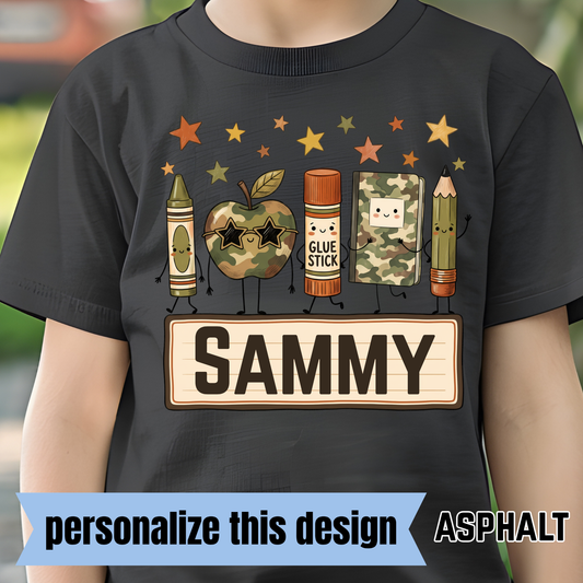 Camo School Supplies - Personalized DTF Transfer - CA002