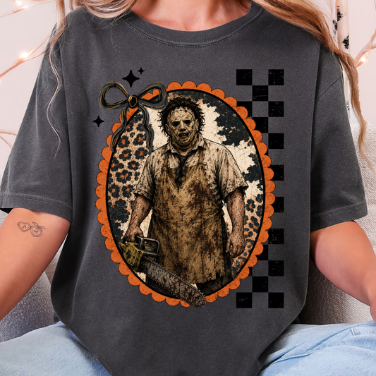Horror Portrait, Texas Chainsaw Leather Face  - Full Color DTF Transfer - 0892