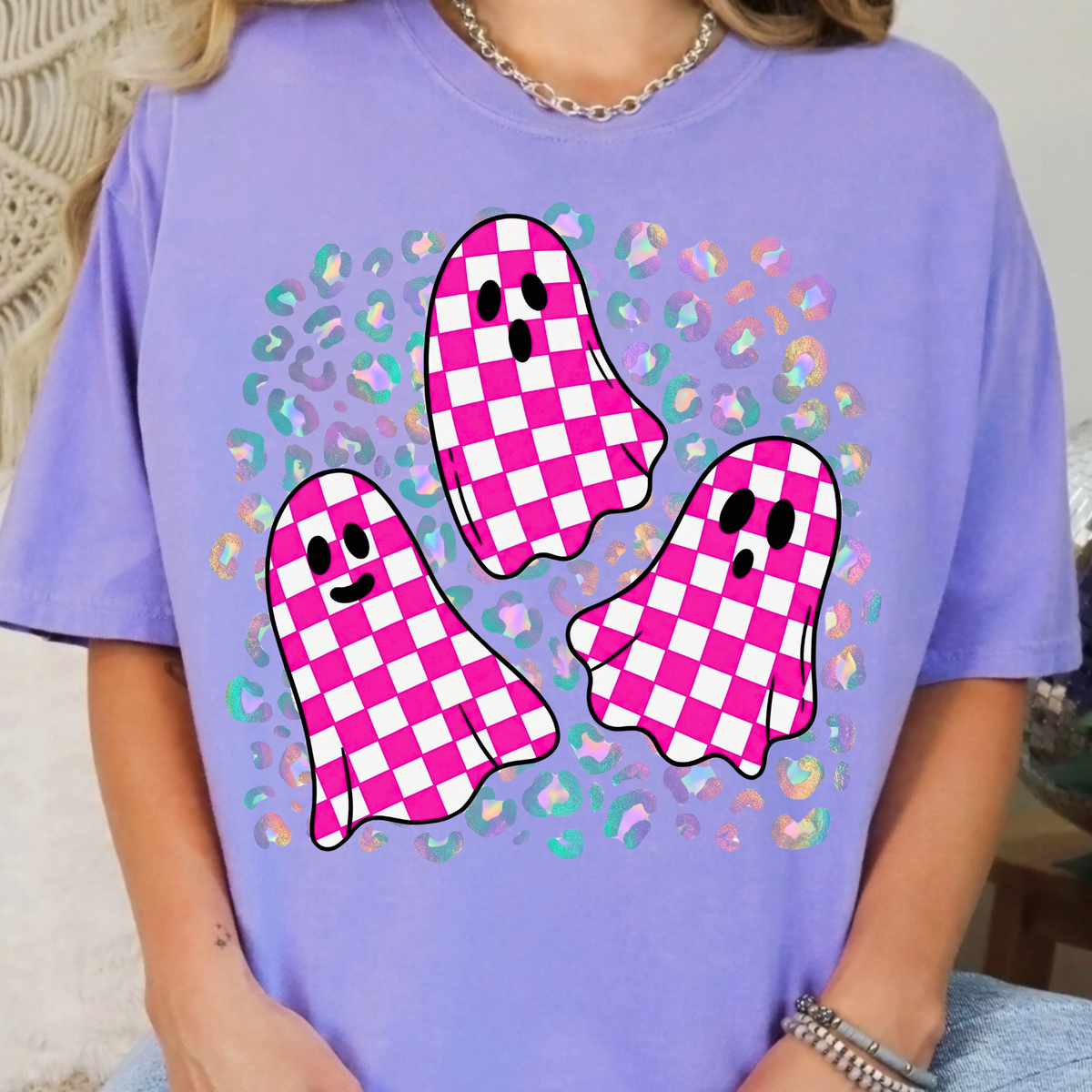 Leopard Checkered Ghosties - Full Color DTF Transfer - 0875