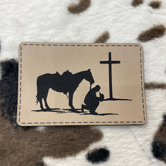 Cowboy Cross- 3.25" wide x 2.15" tall Leatherette Patch