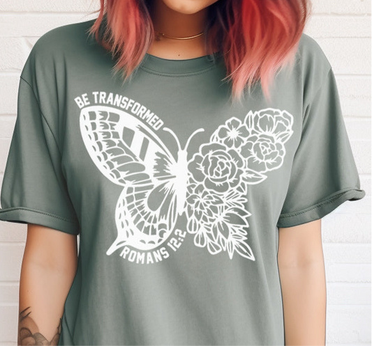 Be Transformed Romans 12:2- Single Color (white)- 11.5" wide Plastisol Screen Print Transfer