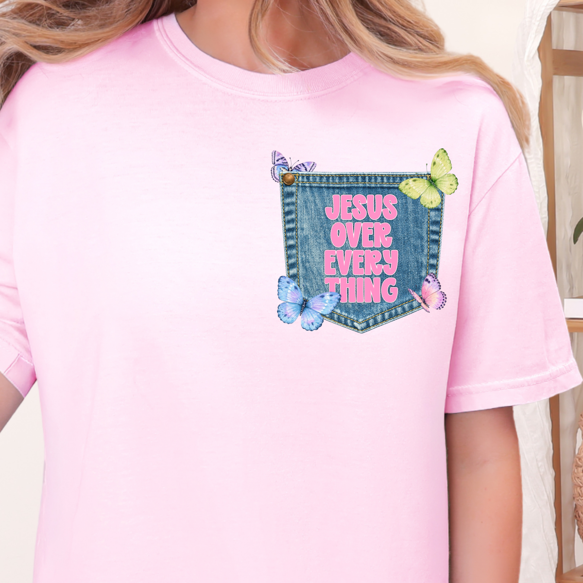 Jesus Over Everything, Pocket - Full Color DTF Transfer - 0871