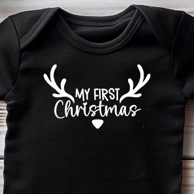 My First Christmas (infant)- Single Color (white)- 4.5” wide Screen Print Transfer