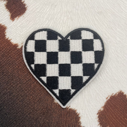 Checkered Heart- 2.5" wide Embroidery Patch