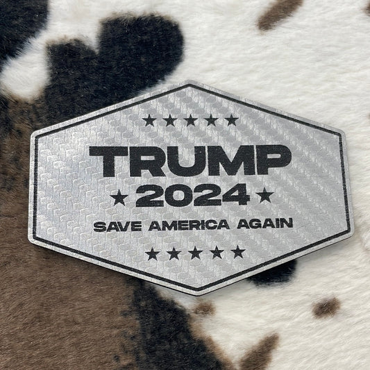 Trump 2024 Save America Again- 3.4" wide x 2.4" tall Leatherette Patch