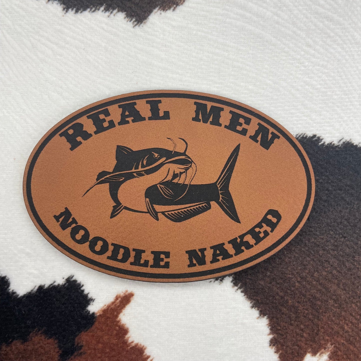Real Men Noodle Naked- 3.25" wide x 2.2" tall Leatherette Patch