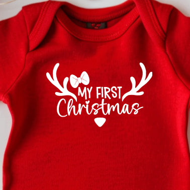 My First Christmas (infant)- Single Color (white)- 4.5” wide Screen Print Transfer