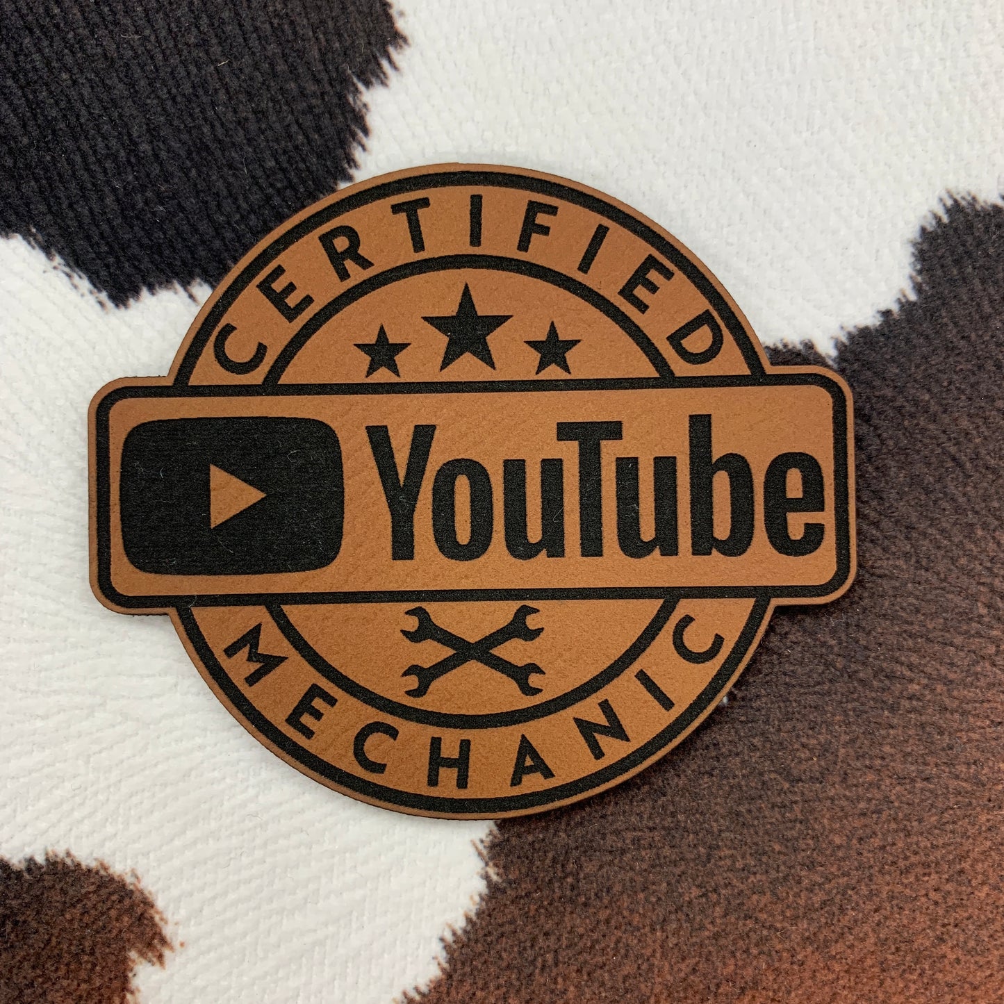 Certified You tube Mechanic- 2.8" wide x 2.5" tall Leatherette Patch