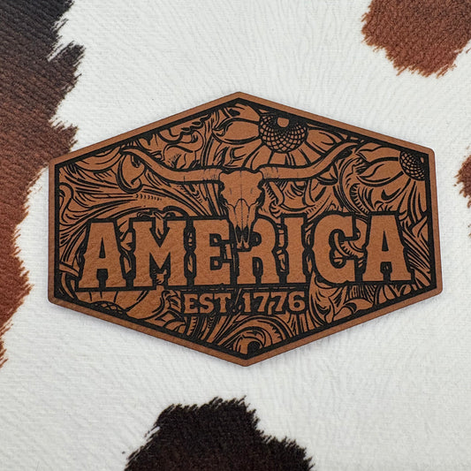 America EST 1776- 3.25" wide x 2.45" tall Leatherette Patch