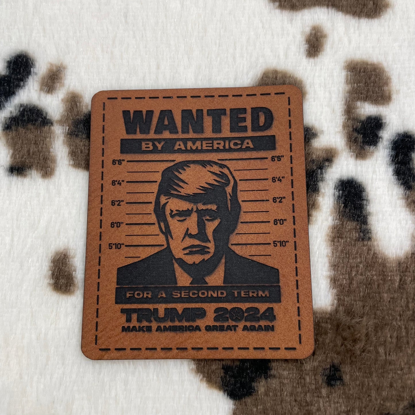 Wanted By America...Trump 2024- 2.25" wide x 2.75" tall Leatherette Patch