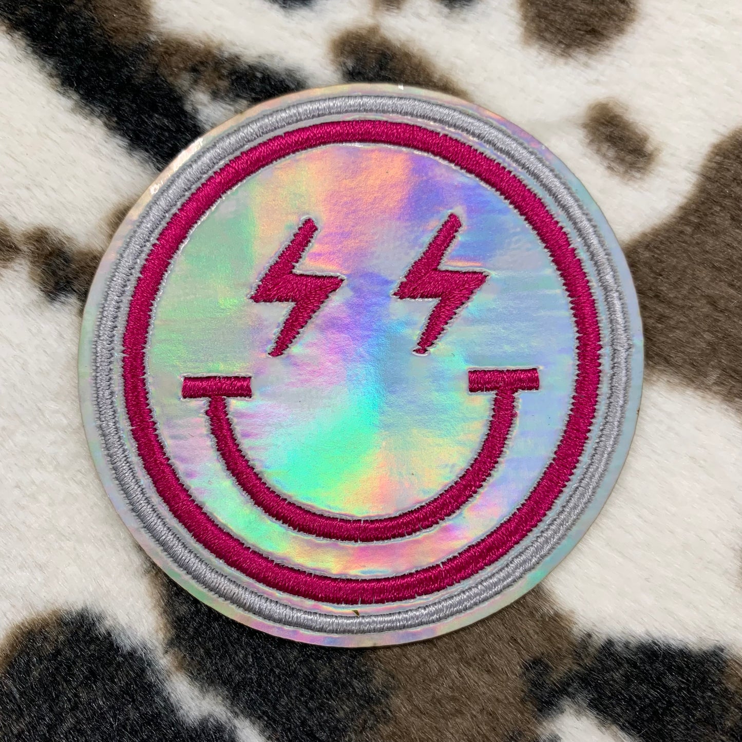 Holographic Smiley- 2.5" wide Embroidery Patch