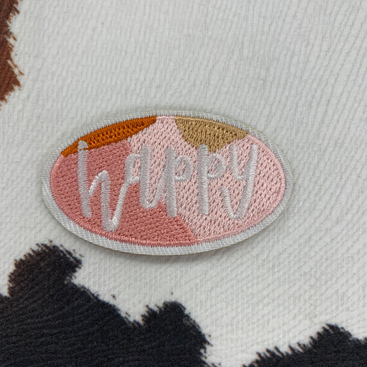 Retro Happy- 2.25" wide Embroidery Patch