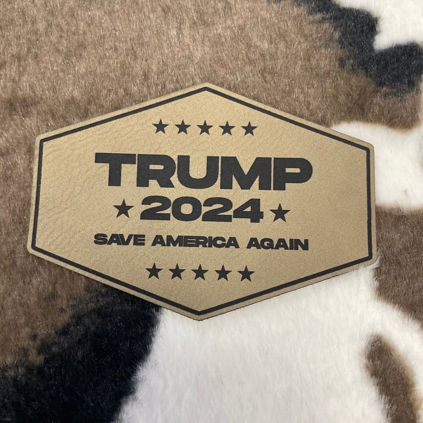 Trump 2024 Save America Again- 3.4" wide x 2.4" tall Leatherette Patch