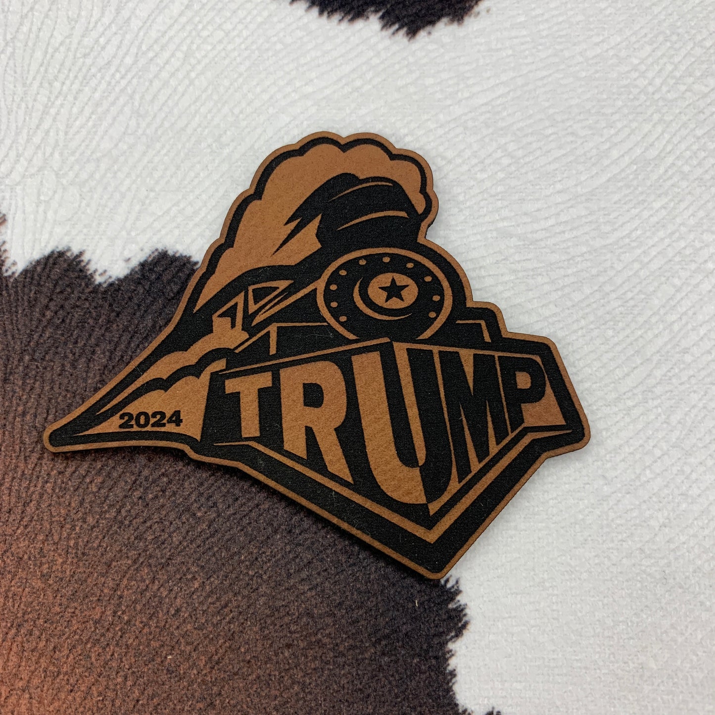 Trump Train- 3.15" wide x 2.6" tall Leatherette Patch