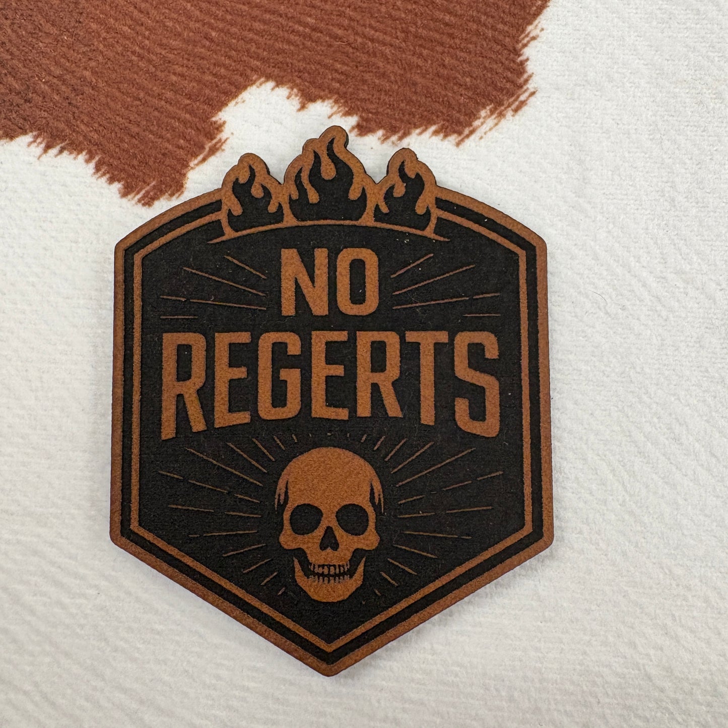 No Regerts- 2” wide x 2.25” tall Leatherette Patch