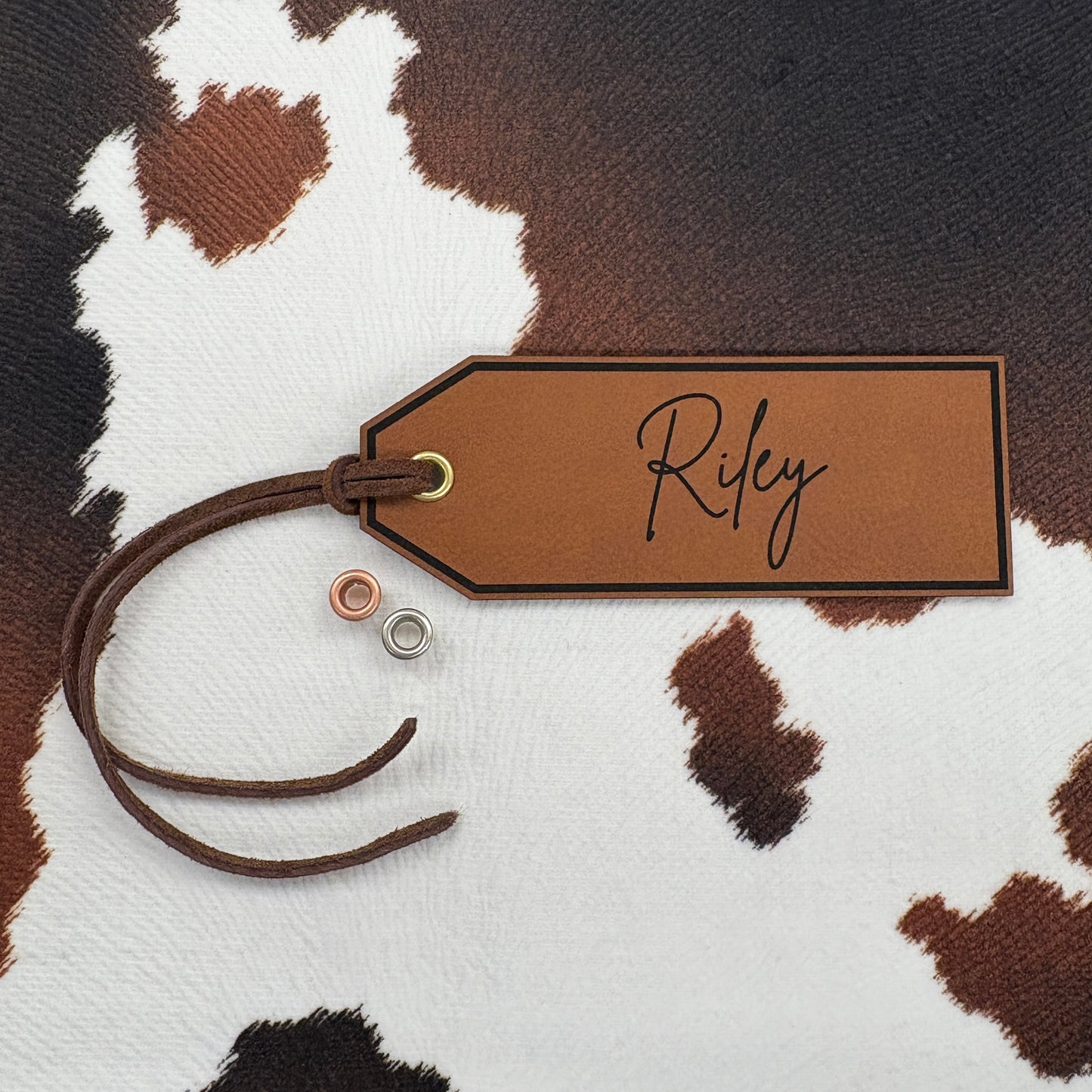 Custom Name Leatherette Patch with Grommet- 1.5” wide x 4” tall Leatherette Patch