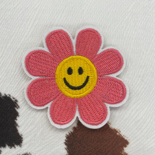 Smiley Flower- 2.4" wide Embroidery Patch