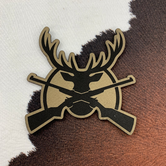 Cross Gun Deer Head- 2.55" wide x 2.25" tall Leatherette Patch