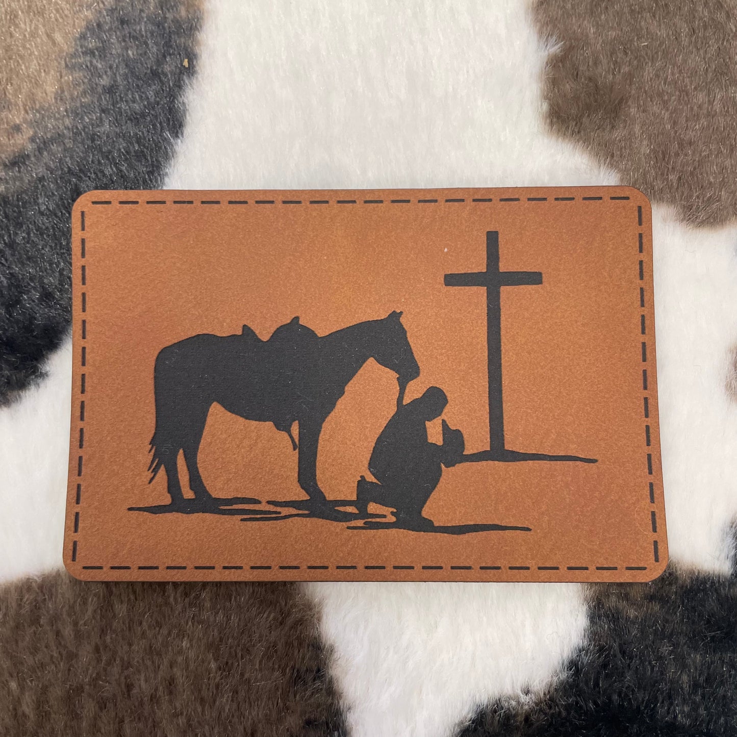 Cowboy Cross- 3.25" wide x 2.15" tall Leatherette Patch