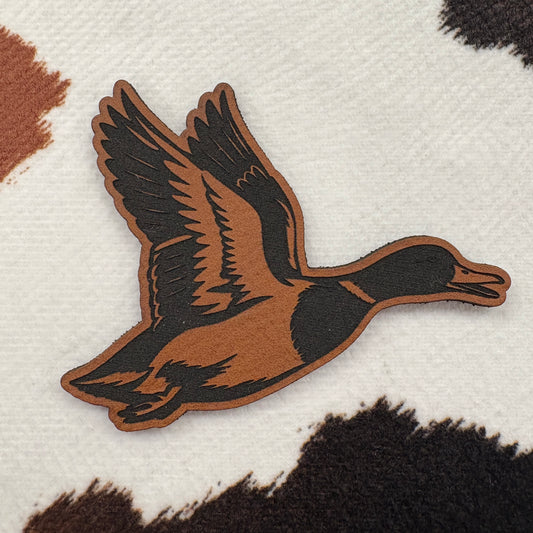 Flying Mallard Duck- 2.4” wide x 2.35” tall Leatherette Patch