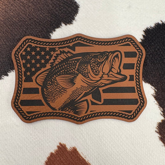 Bass Buckle- 3.15" wide x 2.15" tall Leatherette Patch