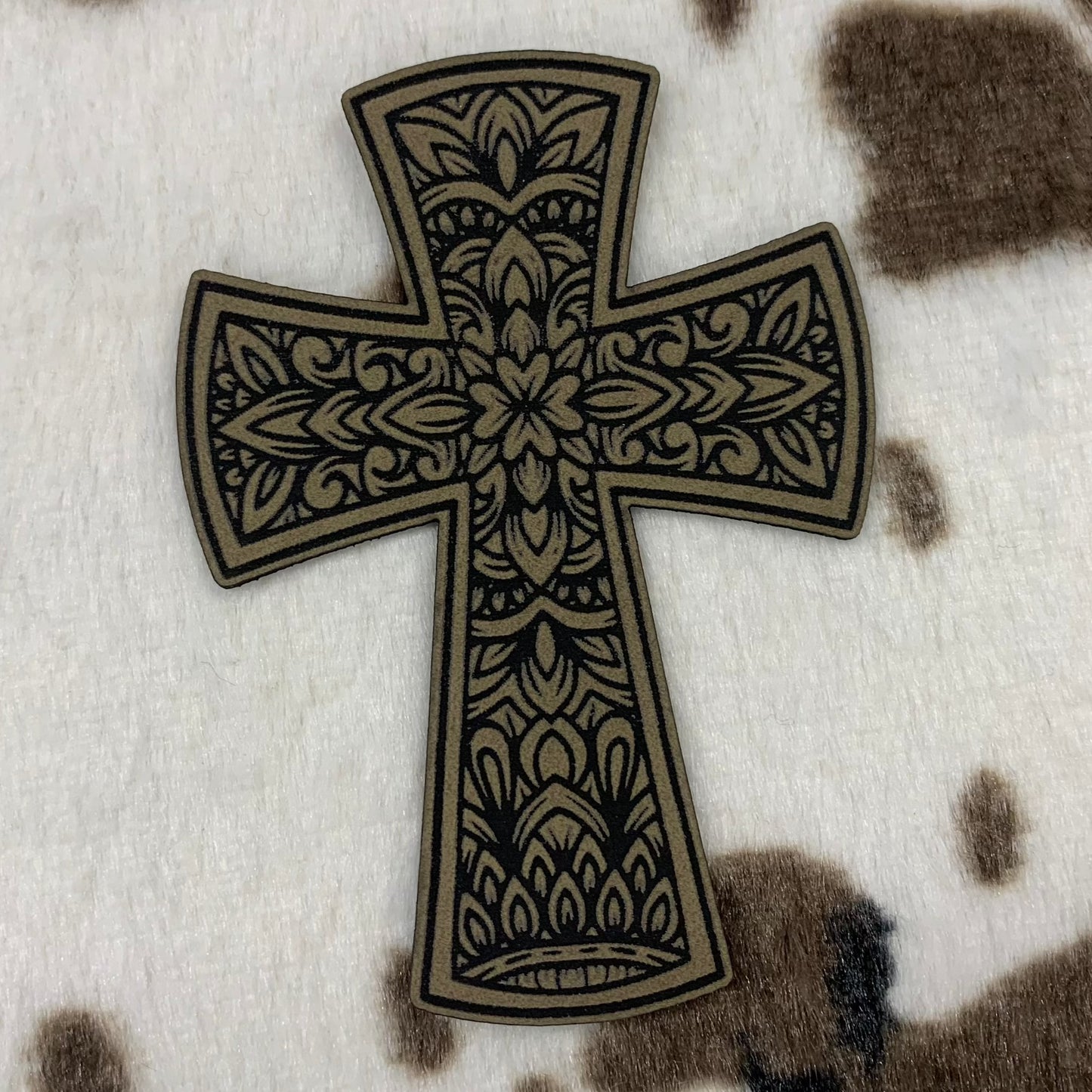 Mandala Cross- 2.25" wide x 3" tall Leatherette Patch