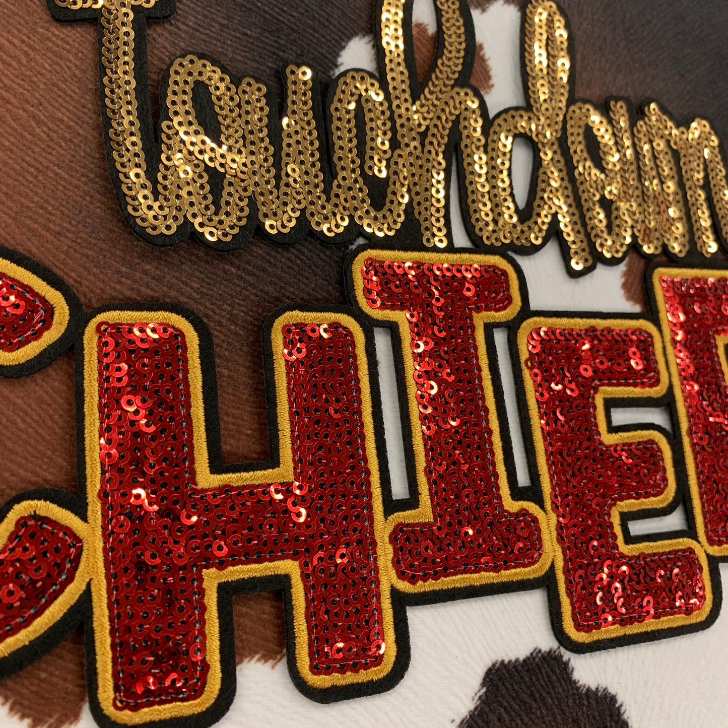 **PREORDER** Touchdown Chiefs- 10.75” wide Sequin (not chenille)