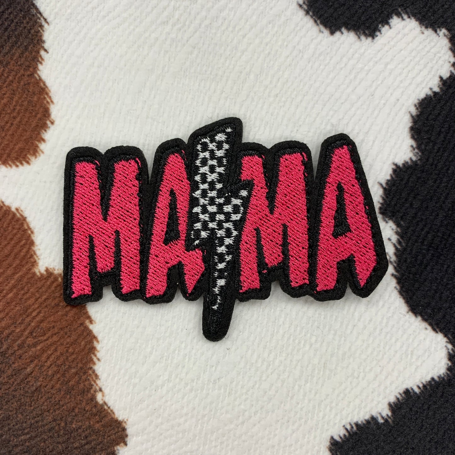 Mama Checkered Lightning- 2.5" wide Embroidery Patch