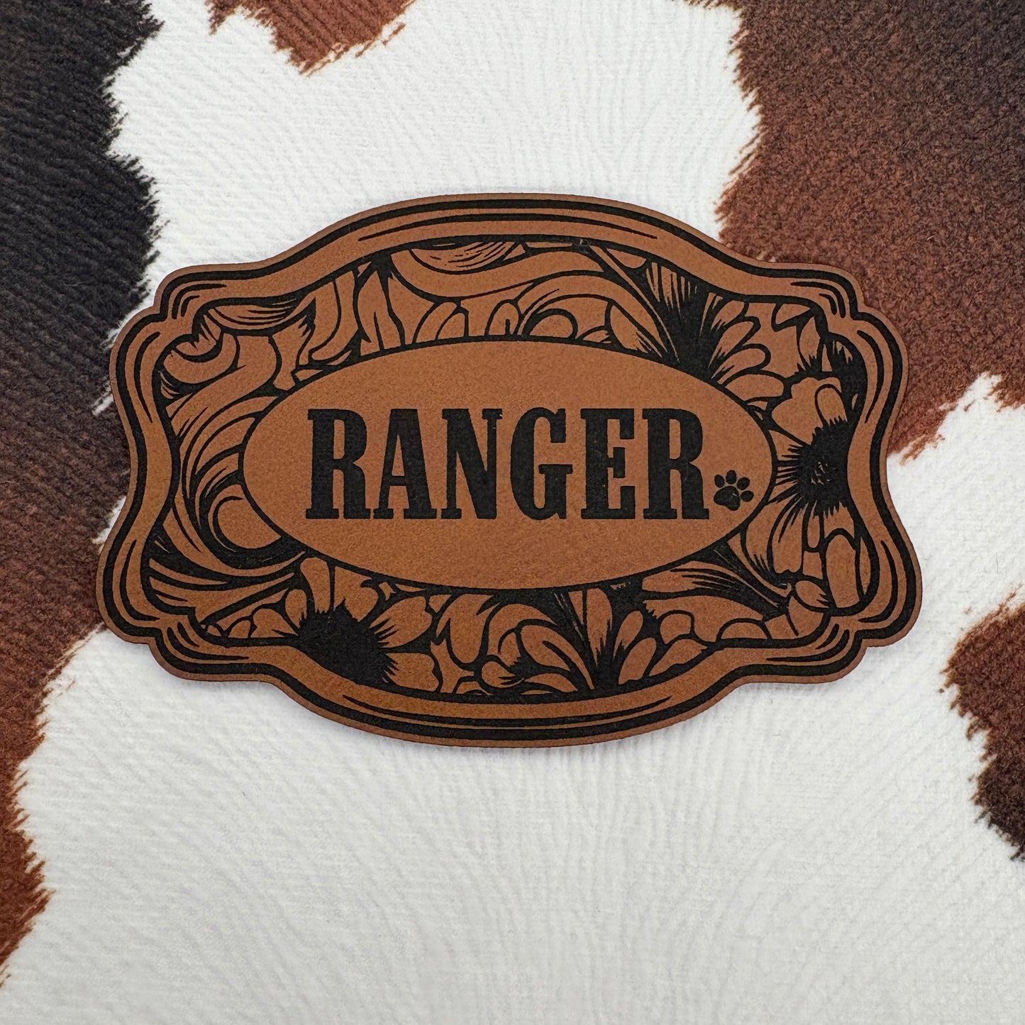 Custom Name Buckle Shape Leatherette Patch- 3.5” wide x 2.5” tall Leatherette Patch