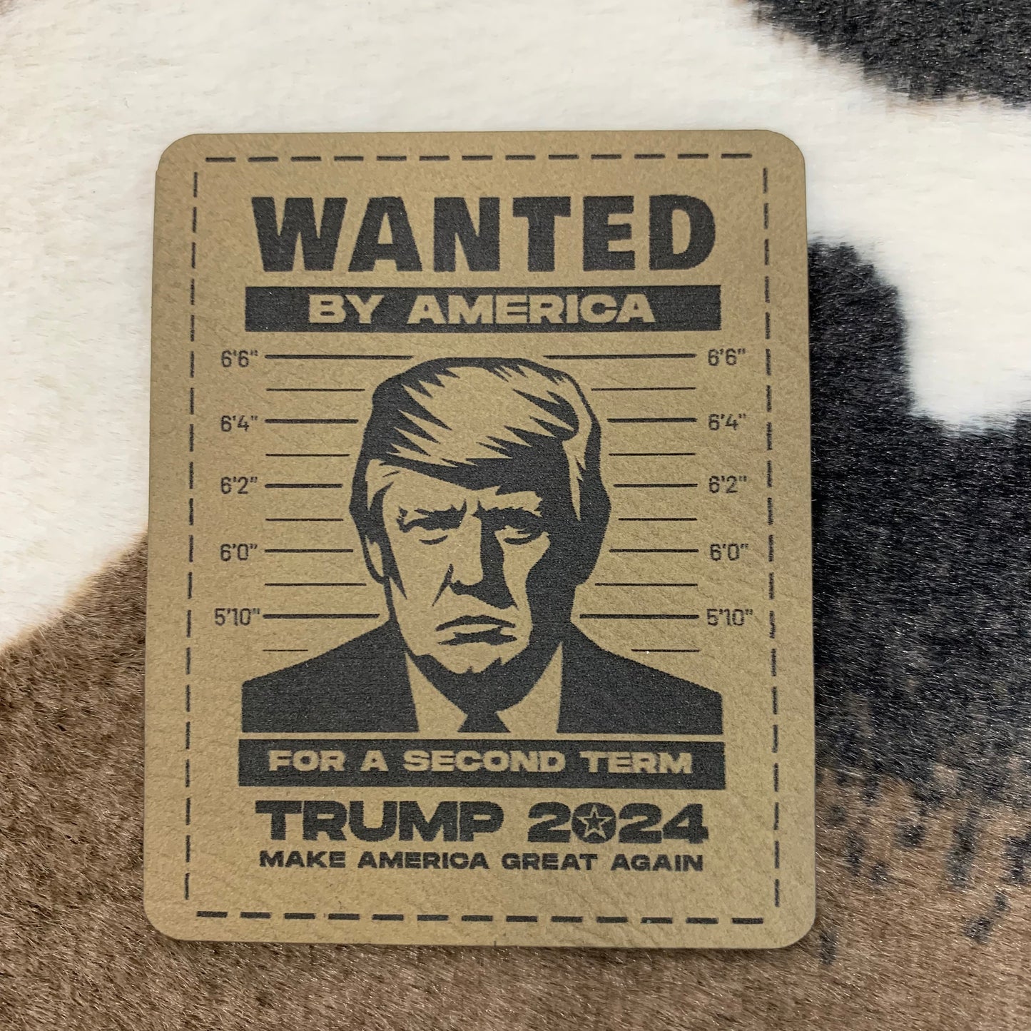 Wanted By America...Trump 2024- 2.25" wide x 2.75" tall Leatherette Patch