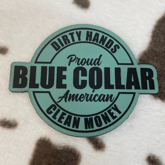 Dirty Hands, Clean Money- 3.1" wide x 2.4" tall Leatherette Patch