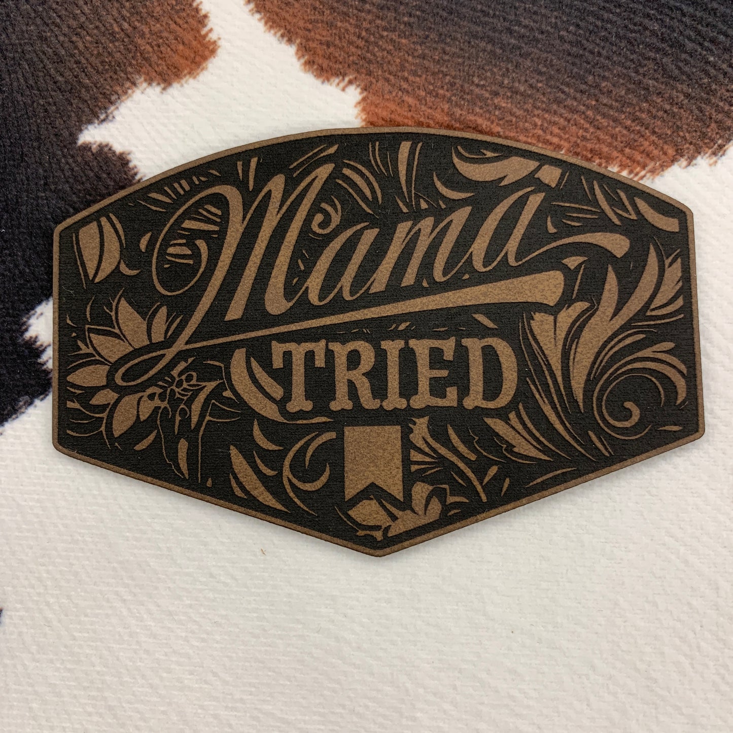 Mama Tried- 3.6" wide x 2.45" tall Leatherette Patch