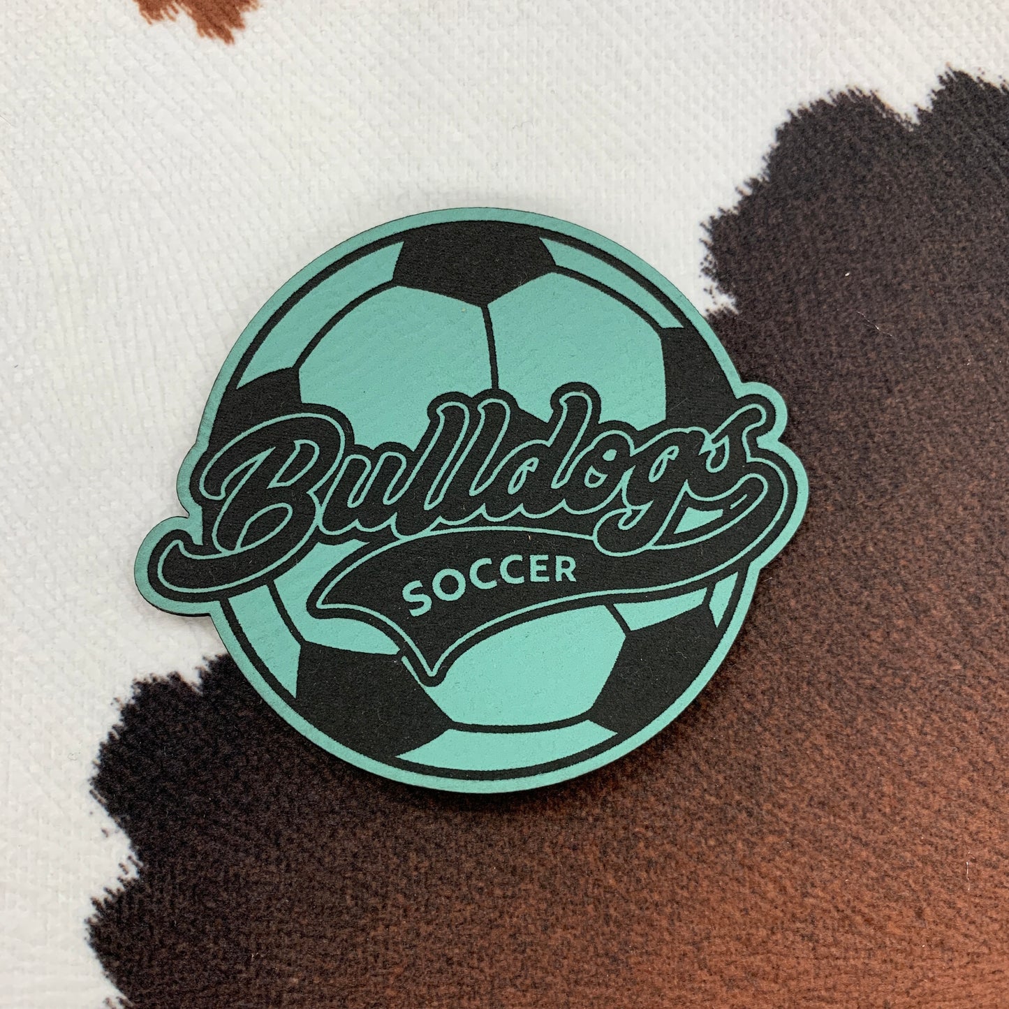 Mascot Soccer- 2.95" wide x 2.5" tall Leatherette Patch