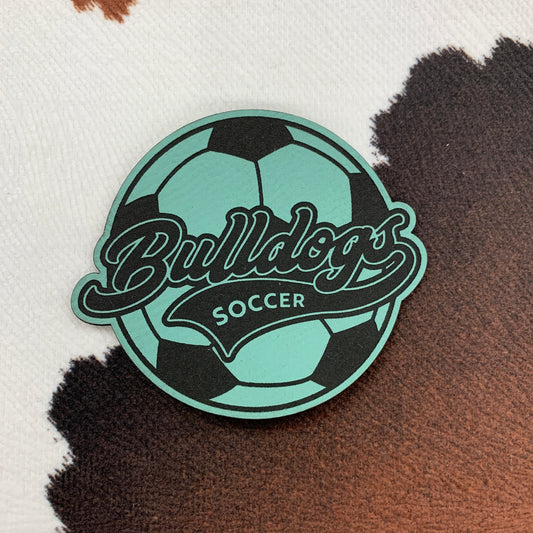 Mascot Soccer- 2.95" wide x 2.5" tall Leatherette Patch