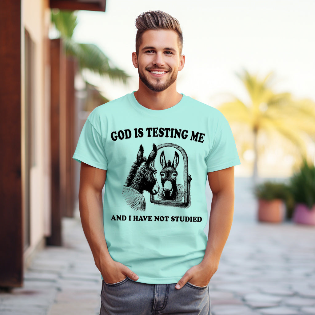 God is Testing Me and I Have Not Studied- Single Color (black)- 11.5" wide Plastisol Screen Print Transfer