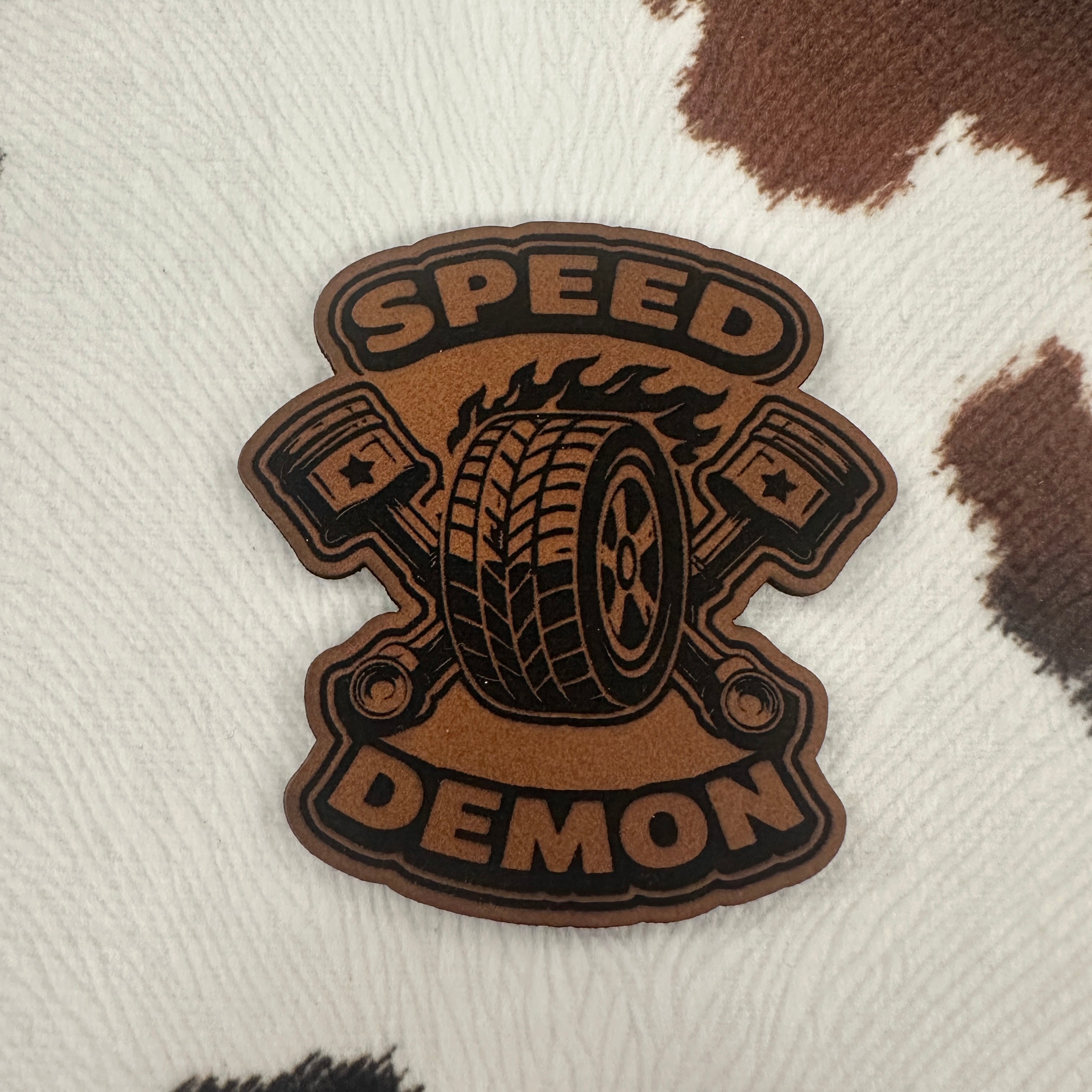 Speed Demon- 2” wide x 2.4” tall Leatherette Patch – Okie Design Co