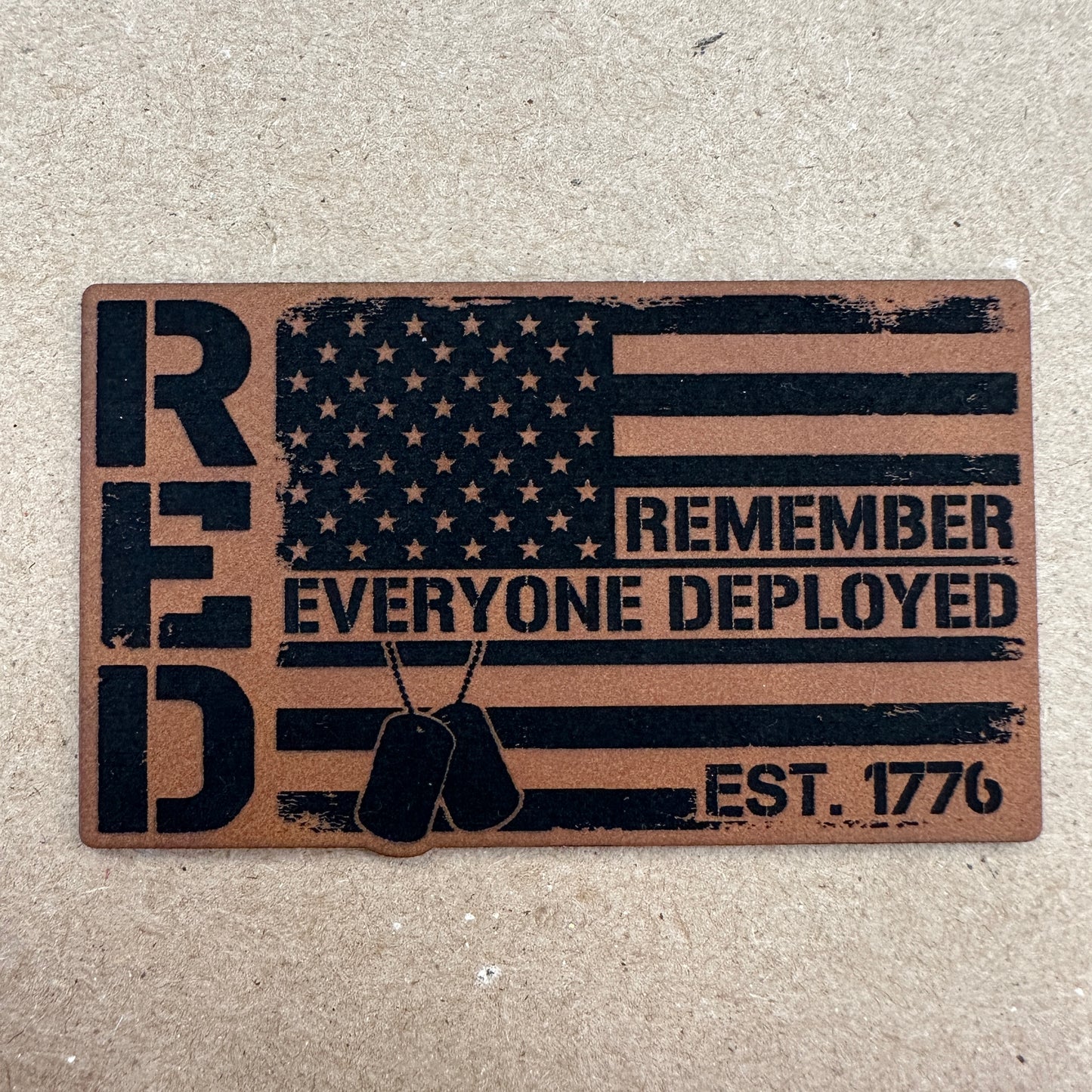 R.E.D. Remember Everyone Deployed - 3.3" wide x 1.9" tall Leatherette Patch