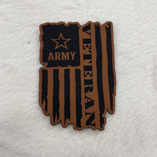 Army Veteran Flag- 1.8” wide x 2.65" tall Leatherette Patch